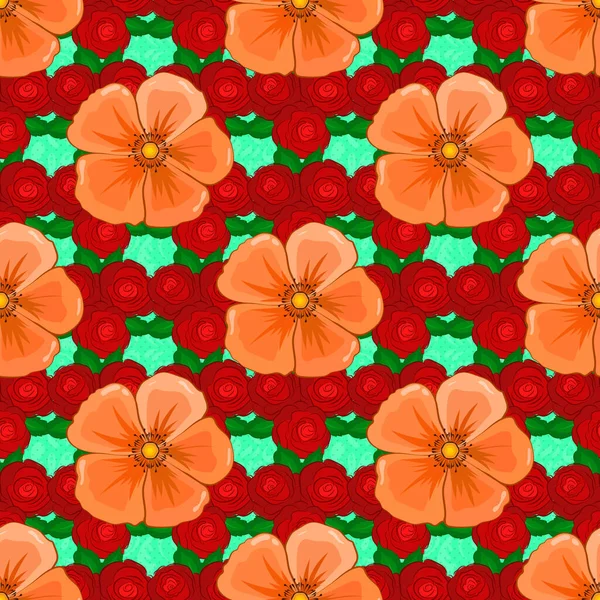 Imprenta Moda Con Flores Color Acuoso Rosa Hojas Verdes Sobre — Vector de stock