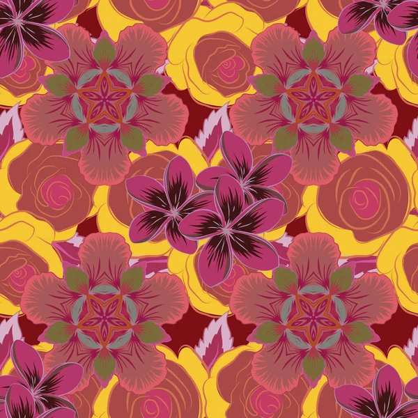 Vektorillustration Dekorative Blüten Aus Plumeria Die Muster Wiederholen Abstrakte Eleganz — Stockvektor