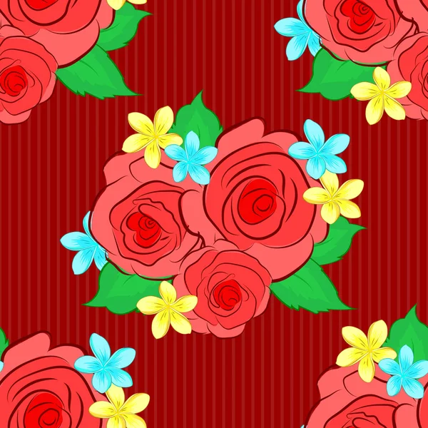 Flores Blancas Rosa Vectorial Hojas Verdes Impresas Ilustración Vectores Modelo — Vector de stock