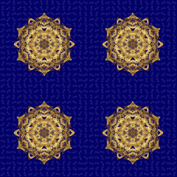 Mandala Dorado Dibujado Mano Sobre Fondo Azul Patrón Abstracto Trama — Vector de stock