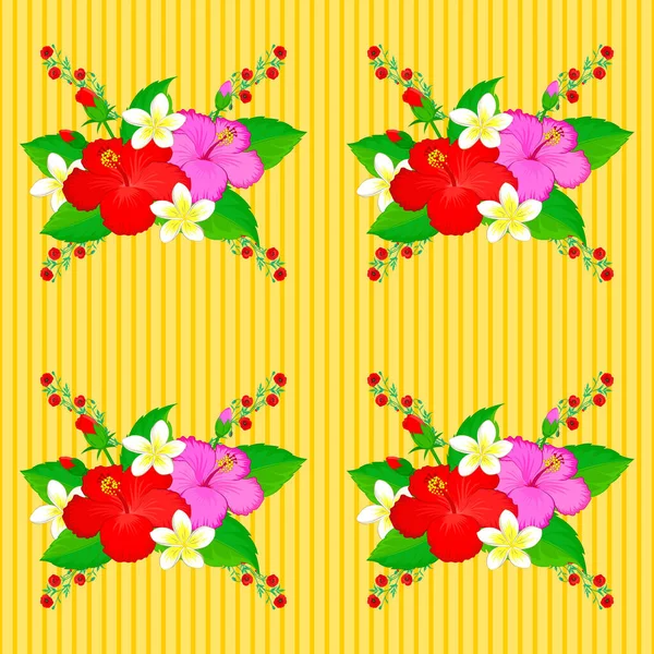 Floraler Hintergrund Nahtloses Vektormuster Auf Gelbem Hintergrund Mit Niedlichen Hibiskusblüten — Stockvektor