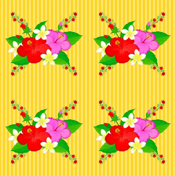 Historia Floral Modelo Vectorial Sin Costuras Fondo Amarillo Con Flores — Archivo Imágenes Vectoriales