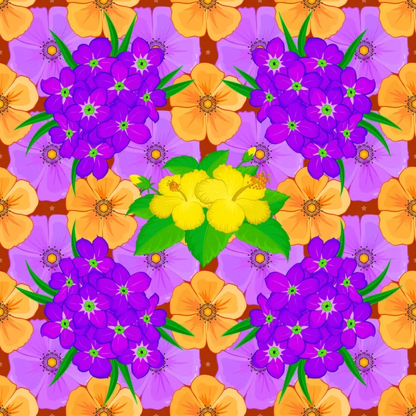 Gekritzelte Skizzen Handgezeichnete Illustrationen Vektornahtloses Blumenmuster Mit Primeln Blättern Dekorativen — Stockvektor