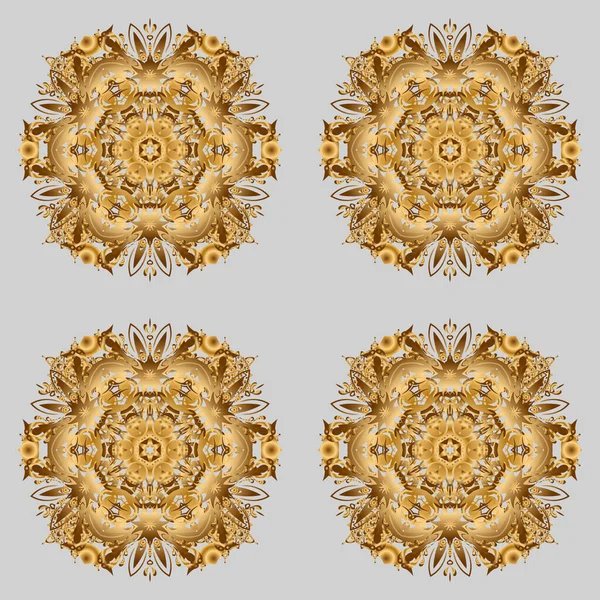 Mandala Oro Tarjeta Invitación Ornament Vintage Elementos Decorativos Fondo Gris — Vector de stock