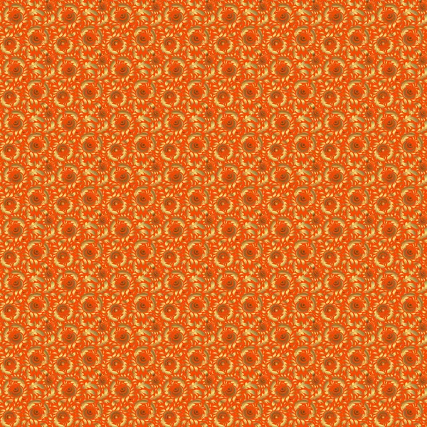 Motif Vectoriel Sans Couture Mehndi Doré Sur Orange Style Indien — Image vectorielle