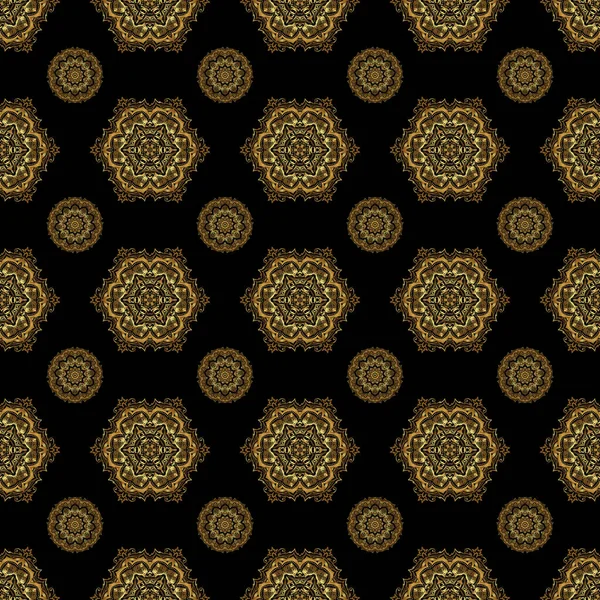金箔の質感 黒と金のシームレスなパターン 抽象幾何学的現代的背景 アール デコ様式 光沢のある背景 ポルカ ドット コンフェッティ — ストックベクタ