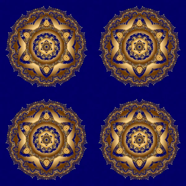 Modelo Mandala Vector Mandala Oro Fondo Azul Ornamento Decorativo Época — Archivo Imágenes Vectoriales