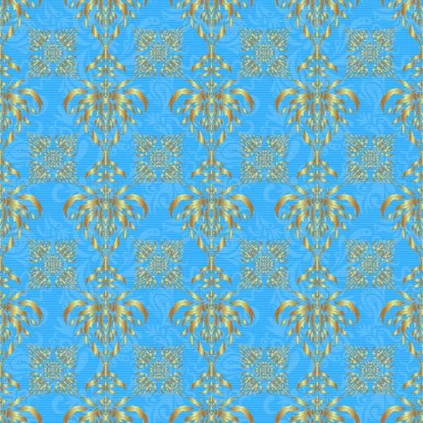 传统东方装饰 蓝色背景上经典的老式装饰 无缝制经典矢量金色图案 — 图库矢量图片