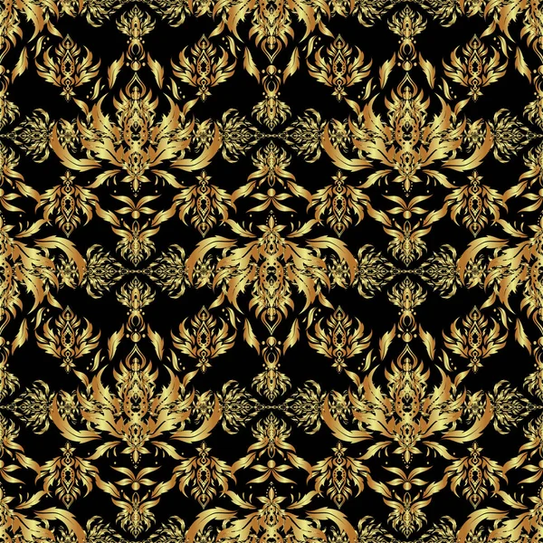 Vintage Seamless Pattern Decoration Fabric Textile Decorative Vector Golden Elements — Stock Vector