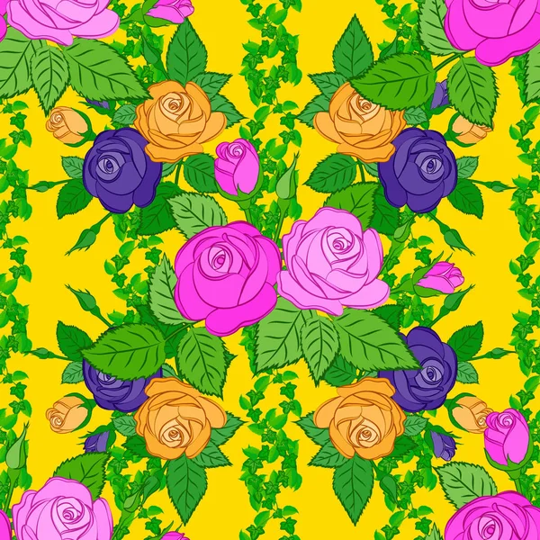 Ilustração Eleitor Padrão Floral Vintage Sem Costura Fundo Amarelo Vetor —  Vetores de Stock