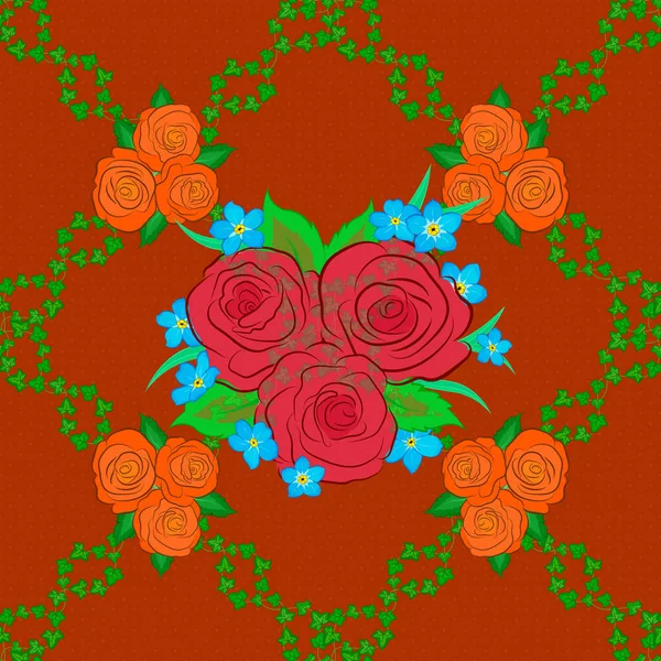 Szkic Wektora Romantyczny Bezszwowy Wzór Akwarelowym Bukietem Kwiatów Róż Zielonych — Wektor stockowy