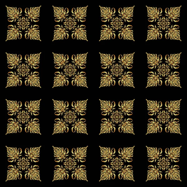 Безшовний Класичний Векторний Золотий Візерунок Традиційний Орієнтований Орнамент Чорному Тлі — стоковий вектор