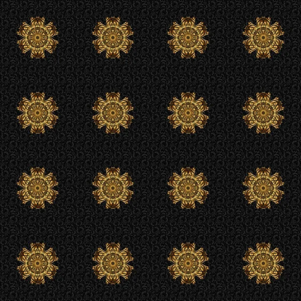 Modelo Mandalas Abstractas Circulares Arábica Mandala Oro Caldo Cultivo Negro — Vector de stock