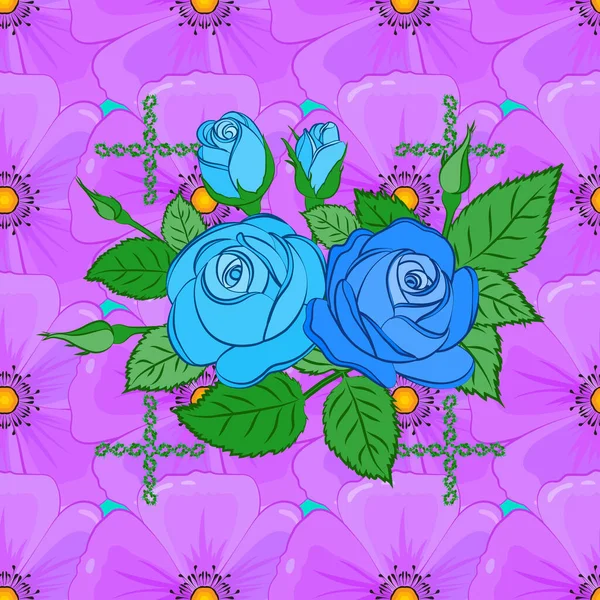 Épreuve Florale Mignonne Abstraite Sur Fond Bleu Illustration Vectorielle Belles — Image vectorielle