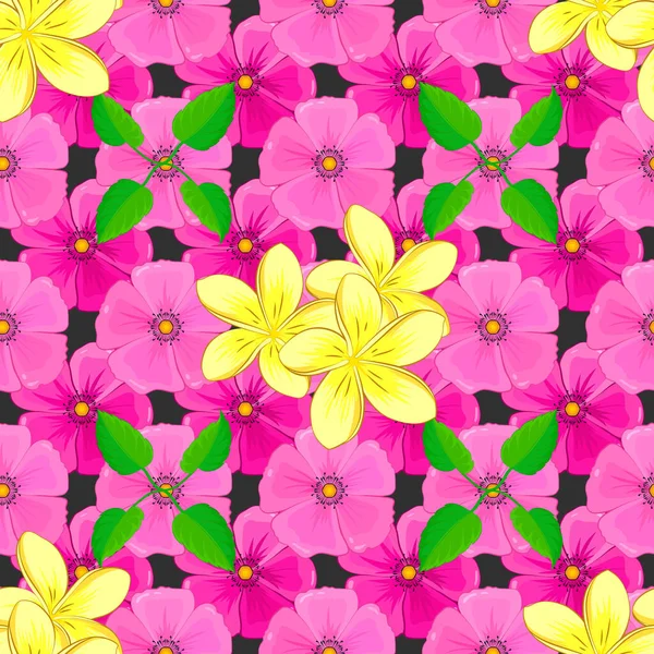 Parure Florale Sans Couture Sur Fond Gris Avec Plumeria Motley — Image vectorielle