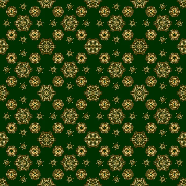 Green Gold Vintage Ornament Seamless Pattern — Stock Vector