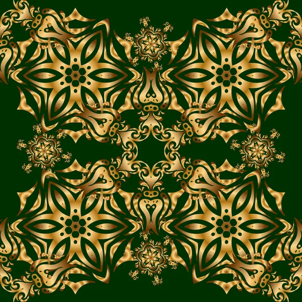 Modelo Sin Costuras Con Elementos Dorados Fondo Verde Ornamento Oro — Archivo Imágenes Vectoriales