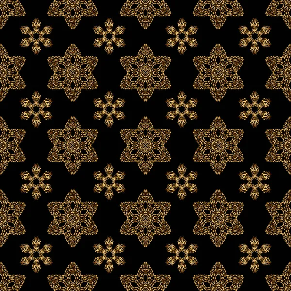 Ornamental Lace Tracery Vector Seamless Pattern Golden Vintage Design Eastern — Stock Vector