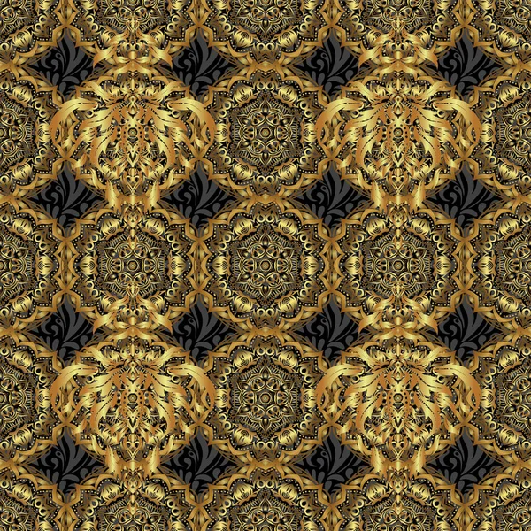Dekorative Vektor Goldene Elemente Mit Schwarzem Hintergrund Vintage Nahtlose Muster — Stockvektor