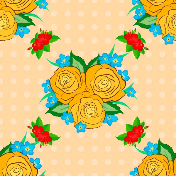 Motif Uni Avec Des Fleurs Rose Des Feuilles Vertes Ornement — Image vectorielle