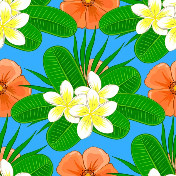 Padrão Sem Costura Vetorial Elegância Abstrata Com Flores Plumeria Fundo —  Vetores de Stock