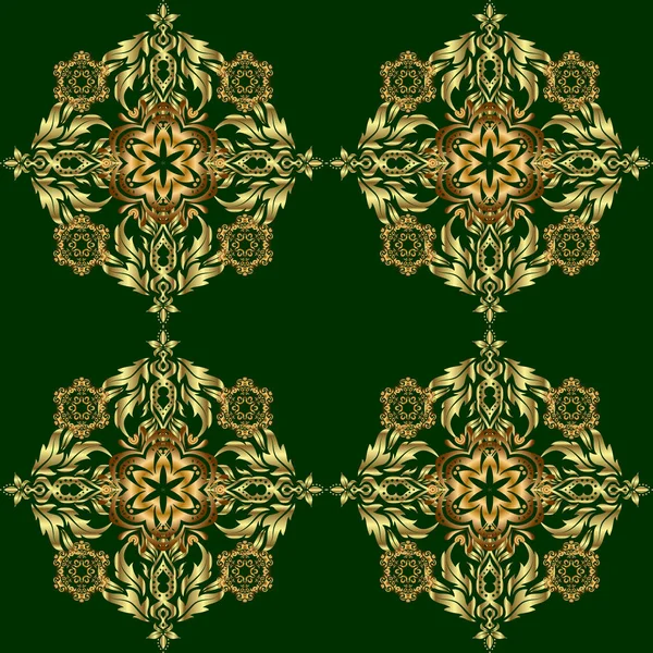 Elegant Vector Classic Seamless Pattern Green Golden Pattern Seamless Abstract — Stock Vector