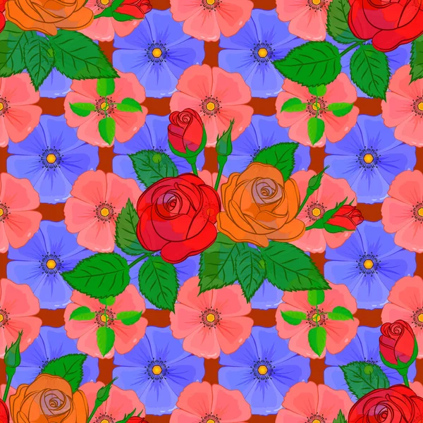 Квітковий Безшовний Візерунок Векторні Ілюстрації Весняний Папір Абстрактними Милими Трояндовими — стоковий вектор