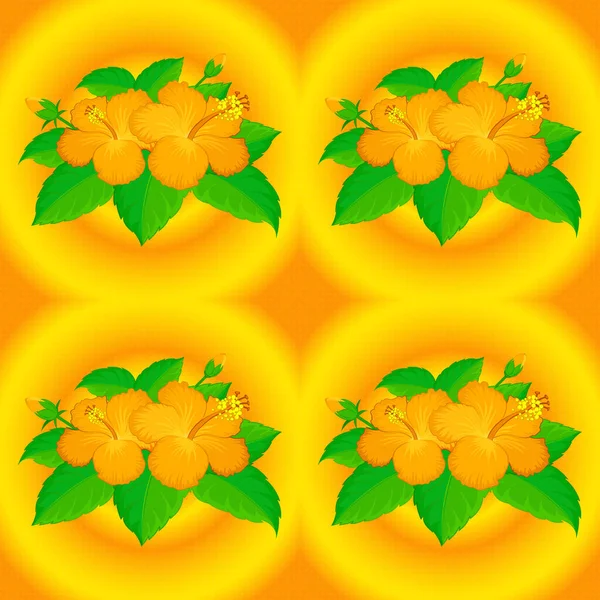 Watercolor Painting Effect Yellow Green Orange Hibiscus Flowers Vector Background — Stock Vector