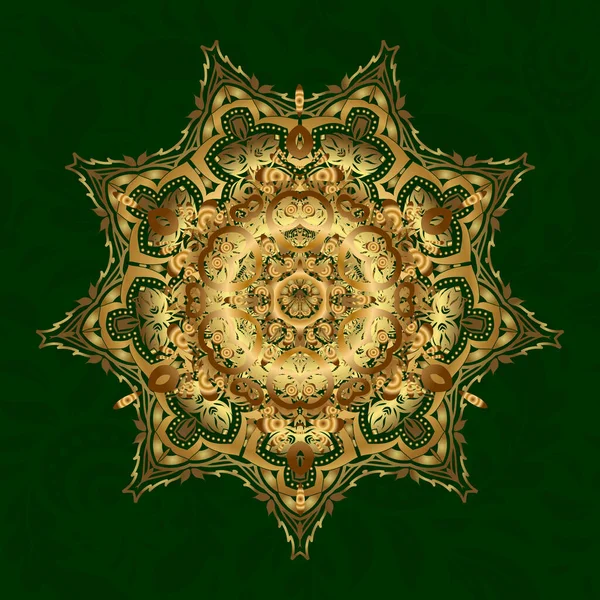 Rundes Ornament Muster Auf Grünem Hintergrund Goldenes Mandala Vektorgeometrische Kreiselemente — Stockvektor
