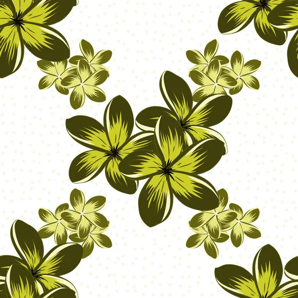 Vector Seamless Floral Pattern Plumeria Flowers Leaves Yellow Green White — Stock Vector