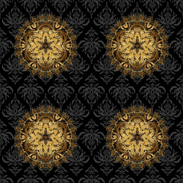 Gold Color Mandala Black Background Textile Invitations Banners Other Vector — Stock Vector