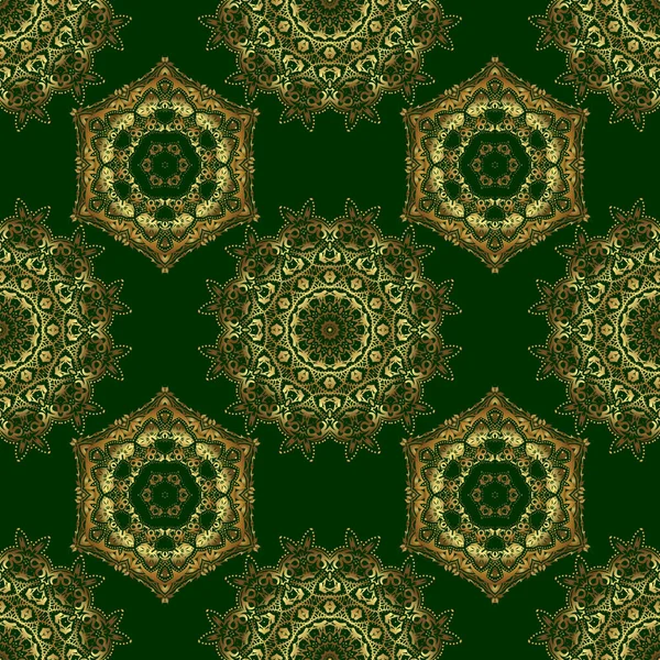 Modelo Sin Costuras Oro Verde Modelo Vectorial Oriental Con Arabescos — Vector de stock