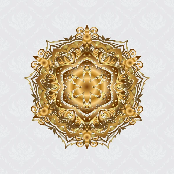 Hand Drawn Golden Mandala Gray Background Vector Abstract Pattern — Stock Vector