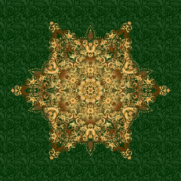 幾何学的円ベクトル要素 万華鏡 メダリオン インド アラビア語 ボホー ボヘミアンスタイル 曼荼羅で装飾緑の金カード — ストックベクタ