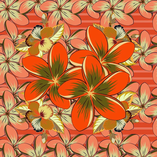 Modelo Flor Plumeria Vectorial Dibujado Mano Sin Costura Colores Naranja — Vector de stock