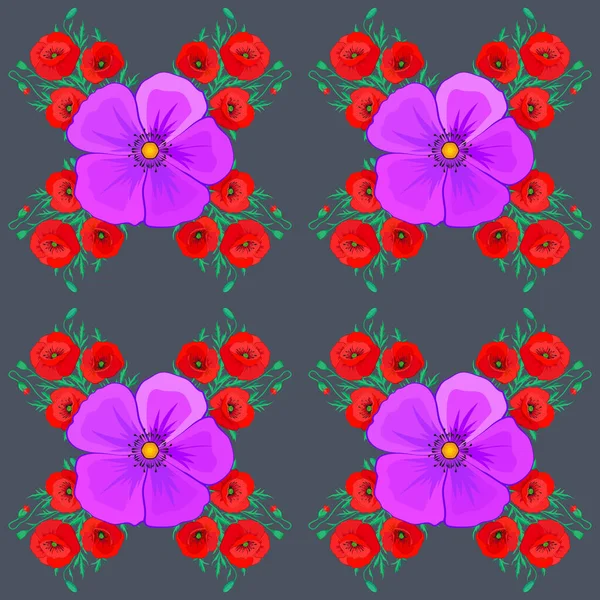 Fundo Floral Vetorial Bonito Poppy Flores Padrão Sem Costura Fundo —  Vetores de Stock