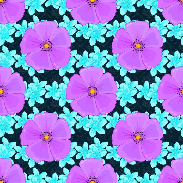 Vektorkosmos Blume Nahtlose Muster Auf Blauem Hintergrund — Stockvektor