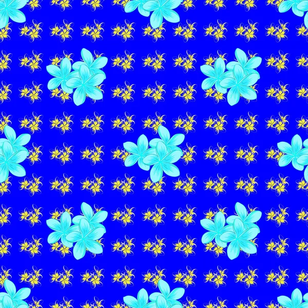 Vektor Illusztráció Zökkenőmentes Háttér Minta Dekoratív Plumeria Virágok Levelek Kék — Stock Vector