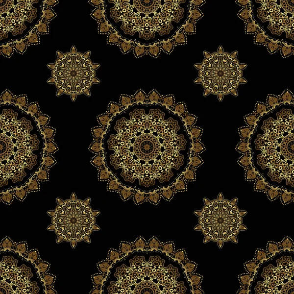 Adorno Damasco Vintage Patrón Baldosas Florales Sin Costuras Oro Colores — Vector de stock