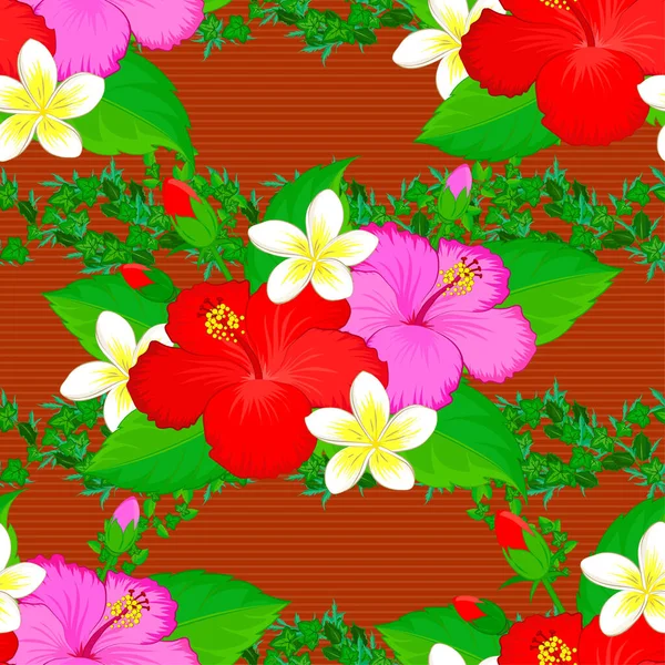 낭만적 디자인 포스터 인쇄와 직물을 끝없는 빨간색 초록색의 꽃무늬없는 꽃무늬 — 스톡 벡터
