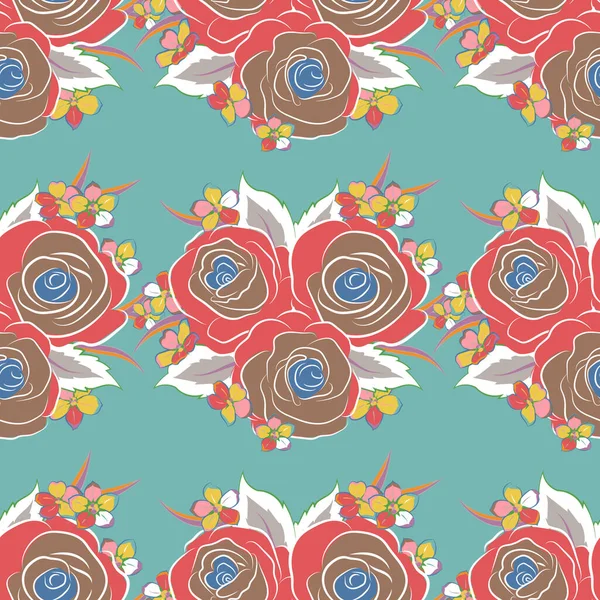 Estampado Floral Sin Costuras Moda Colores Violeta Rojo Azul — Vector de stock