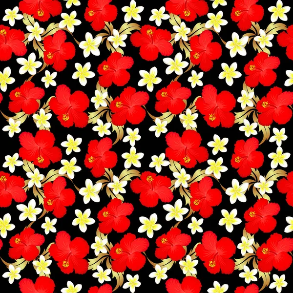 Tono Floral Vectorial Abstracto Clásico Sin Fisuras Sobre Fondo Negro — Archivo Imágenes Vectoriales