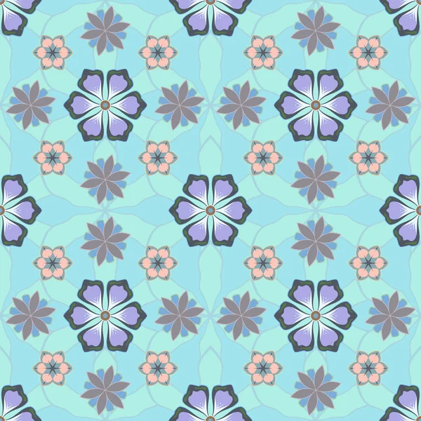 Textura Sin Costuras Ornamento Floral Colores Verde Azul Gris Ilustración — Vector de stock