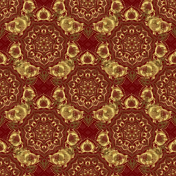 Ornate Decoration Vintage Baroque Floral Seamless Pattern Gold Red Golden — Stock Vector