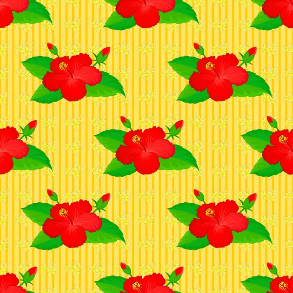 Красочный Цветочный Бесшовный Узор Цветками Гибискуса Акварельный Ручной Рисунок Желтом — стоковый вектор