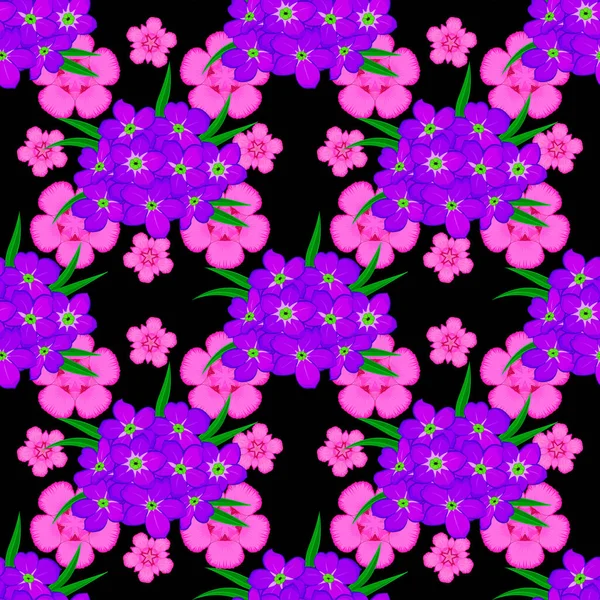 Leuke Vector Bloemen Achtergrond Primula Bloemen Naadloos Patroon Roze Zwarte — Stockvector