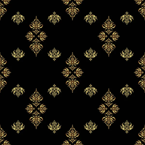 Seamless Golden Vintage Pattern Black Background Vector Old Moroccan Arabian — Stock Vector