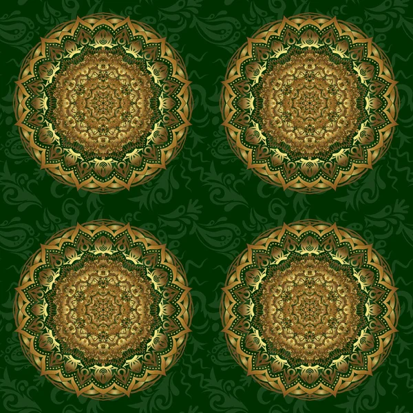 Vintage Decorative Element Green Background Invitation Gloden Mandala Pattern Wedding — Stock Vector