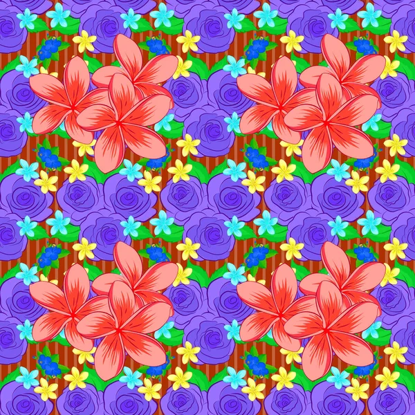 花的复古无缝图案 粉红色 紫色和橙色 可爱的矢量水仙花打印 矢量说明 — 图库矢量图片