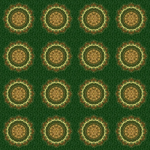 Декоративный Индийский Круглый Мандала Зеленом Фоне Винтажный Золотой Платок Ислам — стоковый вектор